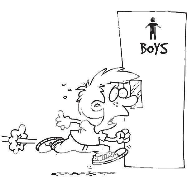 Название: Раскраска Мальчик и туалет. Категория: Ванная комната. Теги: мальчик, туалет, дверь.