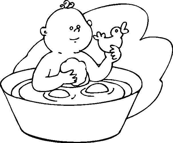Название: Раскраска Малыш моется. Категория: Ванная комната. Теги: ванная.