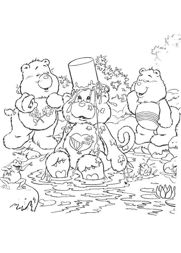 Название: Раскраска Мишки в пруду. Категория: мультики. Теги: медведь, ведро, вода.