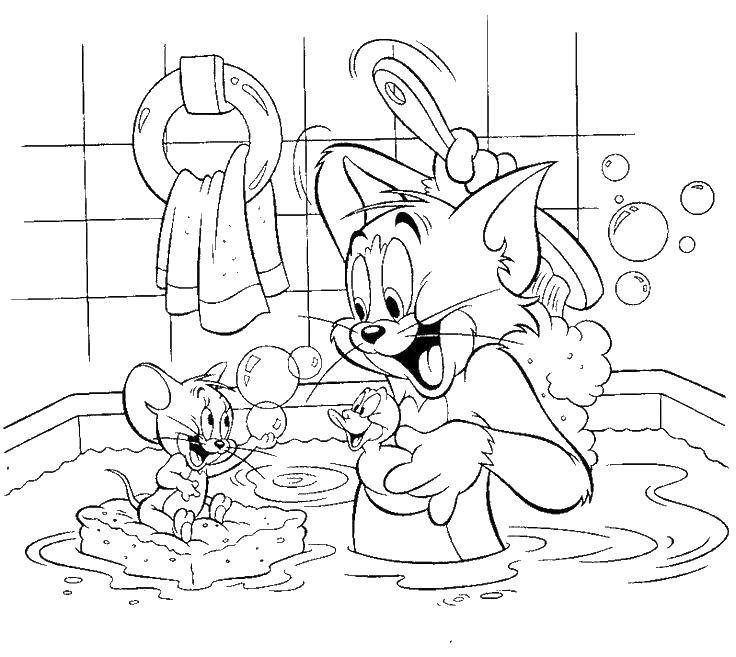 Coloring Tom and Jerry. Category Bathroom. Tags:  Tom , Jerry, towel, washcloth.