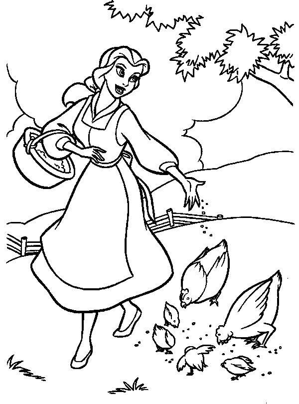 Coloring Cinderella feeding chickens. Category cartoons. Tags:  girl, basket, Cinderella.