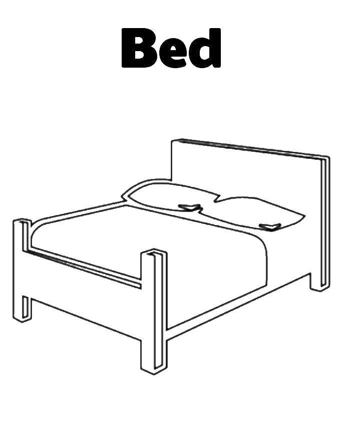 Название: Раскраска Деревянная кровать. Категория: Спальная комната. Теги: кровать, подушки, одеяло.