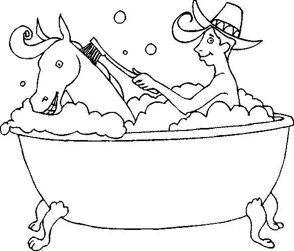 Название: Раскраска Ковбой моет лошадку. Категория: Ванная комната. Теги: ванная.