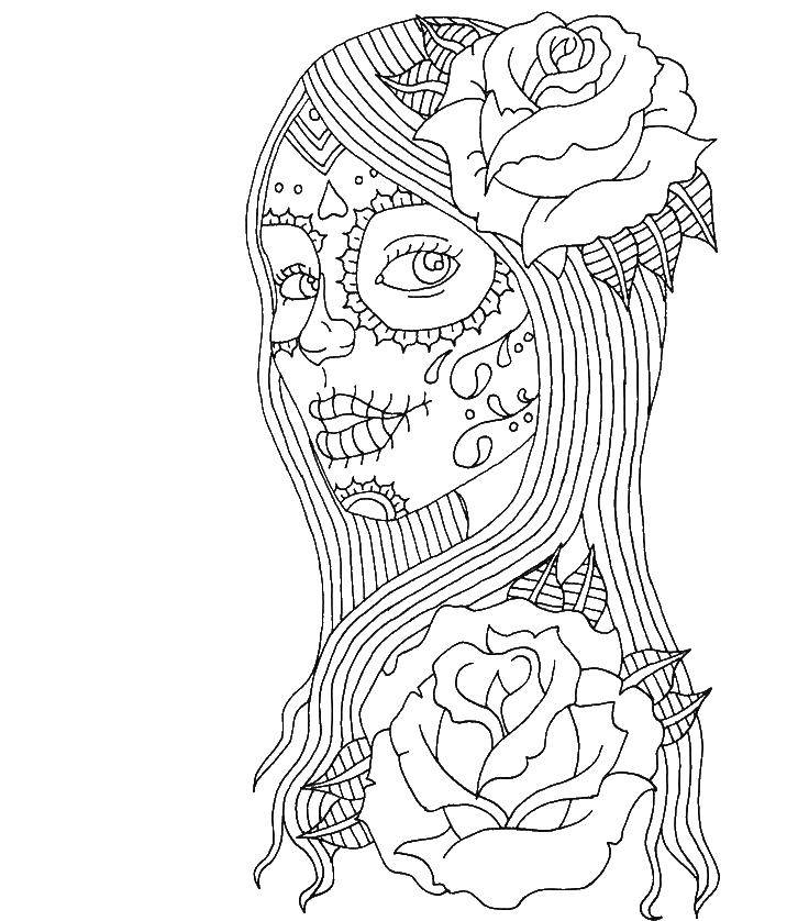 Coloring The girl in the patterns. Category girl. Tags:  girl, patterns, tattoo, rose.