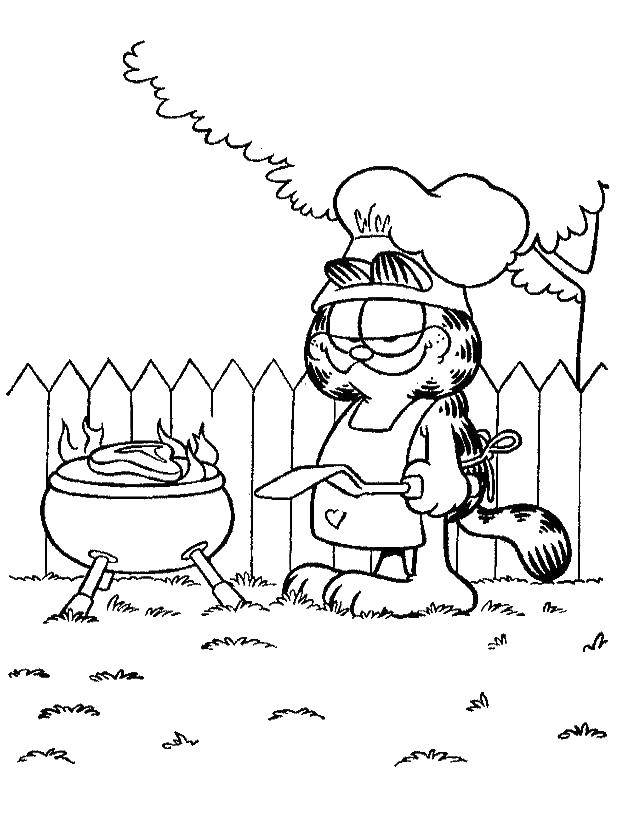 Coloring Garfield prepares steak. Category The food. Tags:  Garfield , cooking, steak.