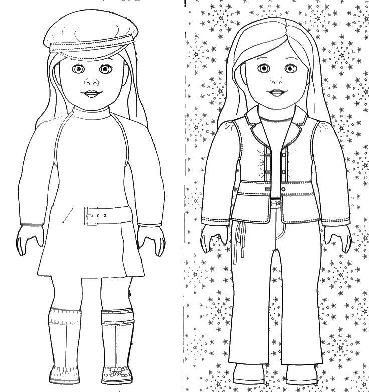 Coloring The doll in different clothes. Category For girls. Tags:  girl, doll, clothes.