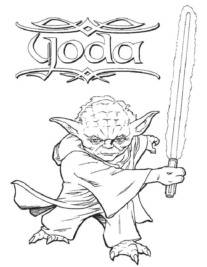 Coloring A character from the movie star wars Yoda with sword. Category movie. Tags:  the film, Star wars, Yoda.