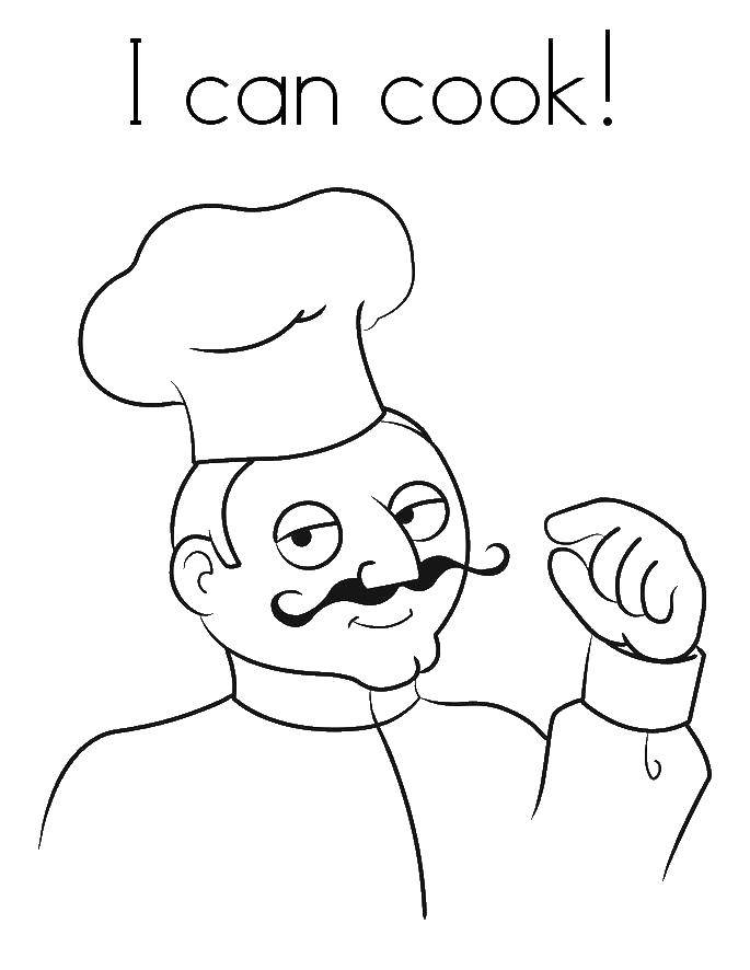 Coloring Chef with mustache. Category Kitchen. Tags:  chef, hat, mustache.