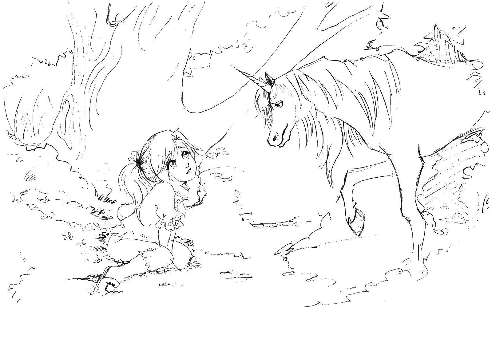 Coloring Girl and horse. Category Animals. Tags:  animals, horse, girl.