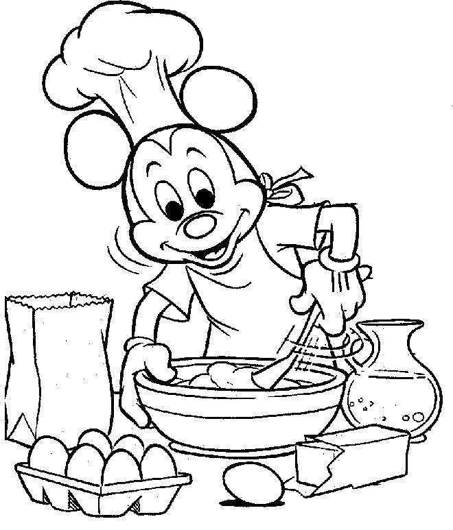 Название: Раскраска Микки маус на кухне. Категория: Кухня. Теги: кухня, повар, Микки Маус.