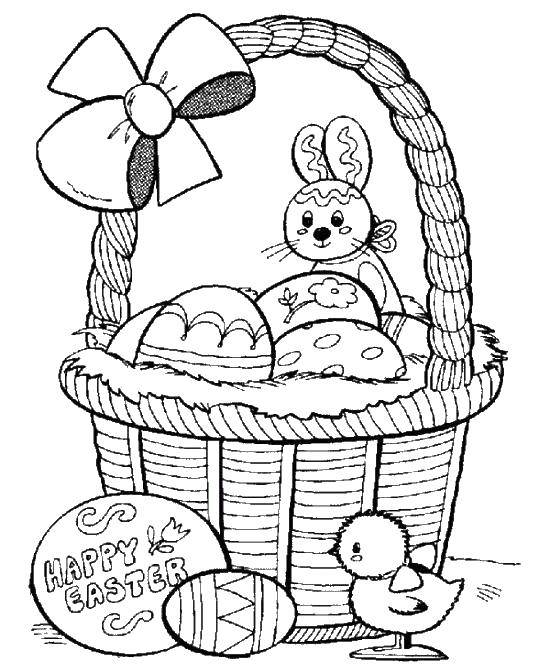 Название: Раскраска Счастливой пасхи. Категория: пасха. Теги: Пасха, праздник, яйца, кролик.