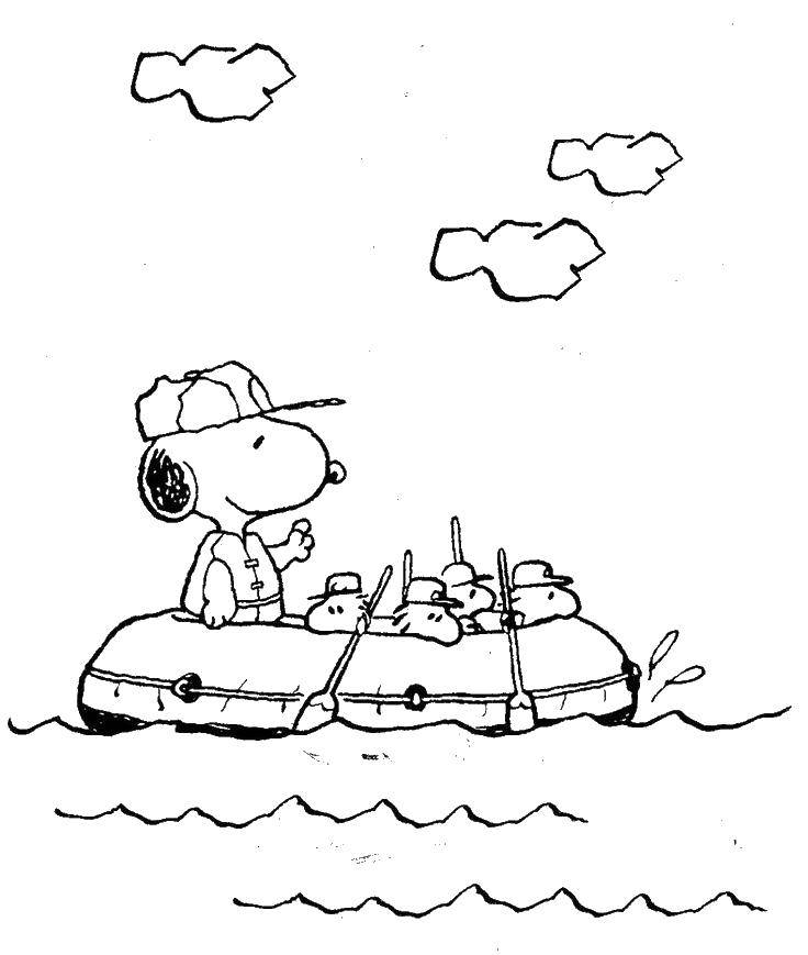 Название: Раскраска Снупи в лодке. Категория: снупи. Теги: снупи, лодка.
