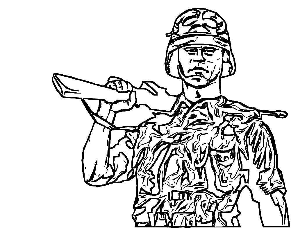 Название: Раскраска Солдат в комуфляже. Категория: военное. Теги: солдат.