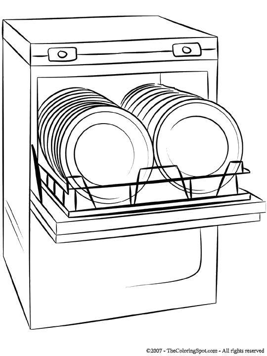 Название: Раскраска Посудомоичная машина. Категория: Приготовление еды. Теги: Посуда, столовые приборы.