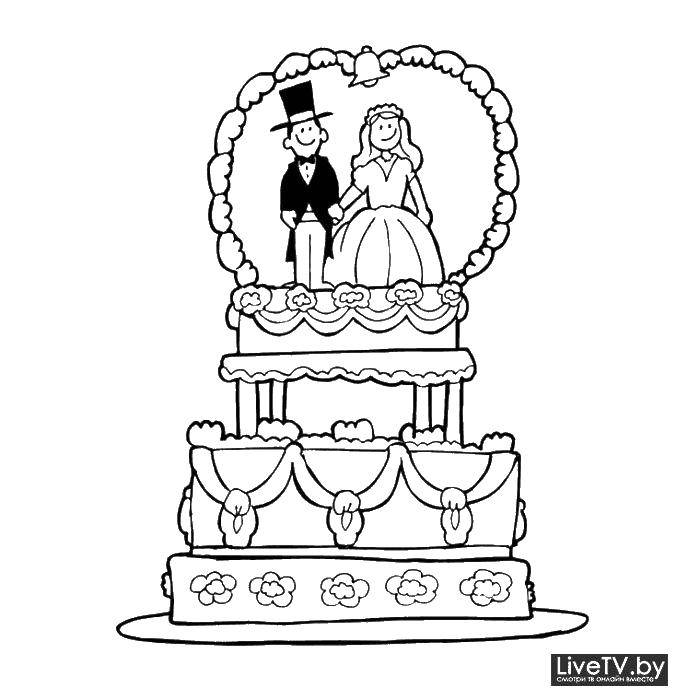 Название: Раскраска Свадебный торт. Категория: свадьба. Теги: Торт, еда, праздник.