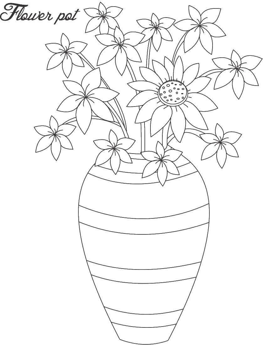 Название: Раскраска Ваза с цветами. Категория: цветы. Теги: Цветы, букет, ваза.