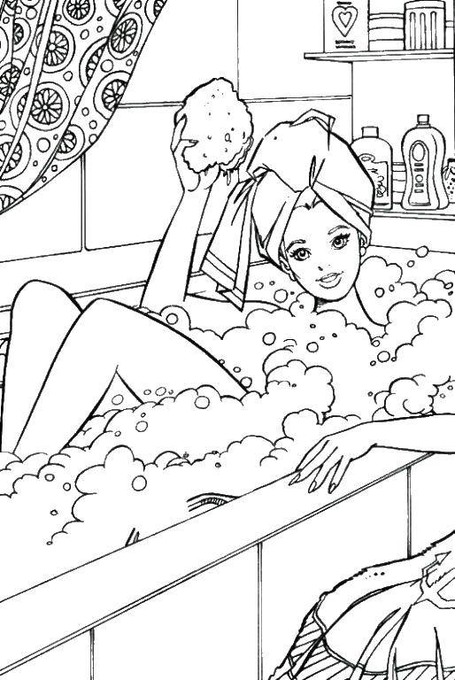 Название: Раскраска Барби купается в ванне. Категория: Барби. Теги: барби, ванна.