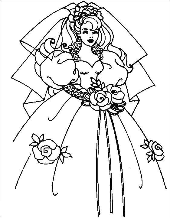 Название: Раскраска Барби в свадебном платье. Категория: Барби. Теги: барби, свадьба.