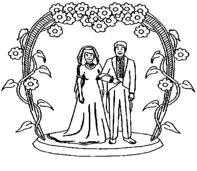 Название: Раскраска Жених и невеста у алтаря. Категория: свадьба. Теги: жених, невеста, свадьба.