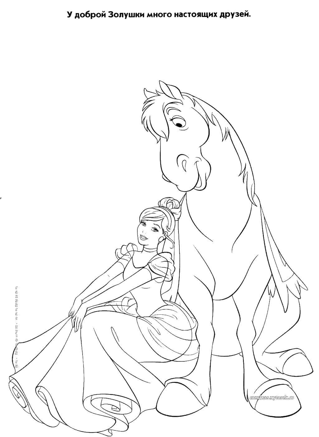 Coloring Cinderella with horse. Category Cinderella. Tags:  Cinderella, horse.