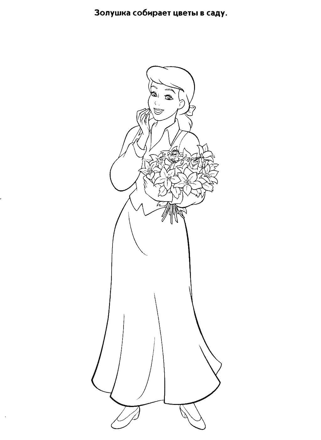 Coloring Cinderella with flowers. Category Cinderella. Tags:  Cinderella, flowers.