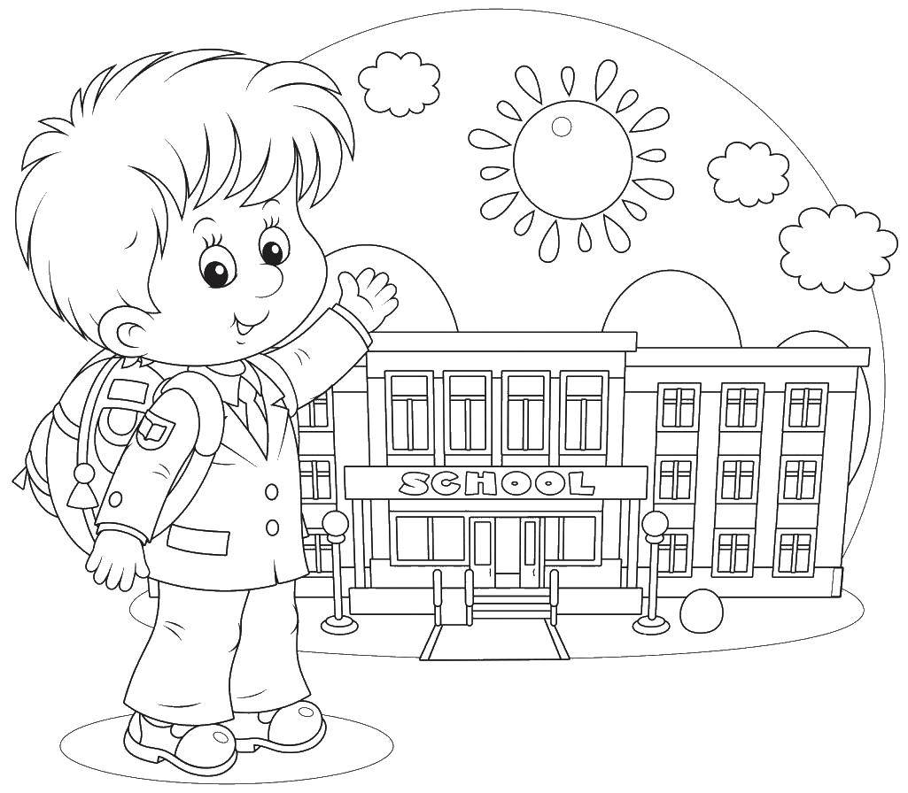 Название: Раскраска Мальчик идет в школу. Категория: школа. Теги: школа, мальчик, книги.