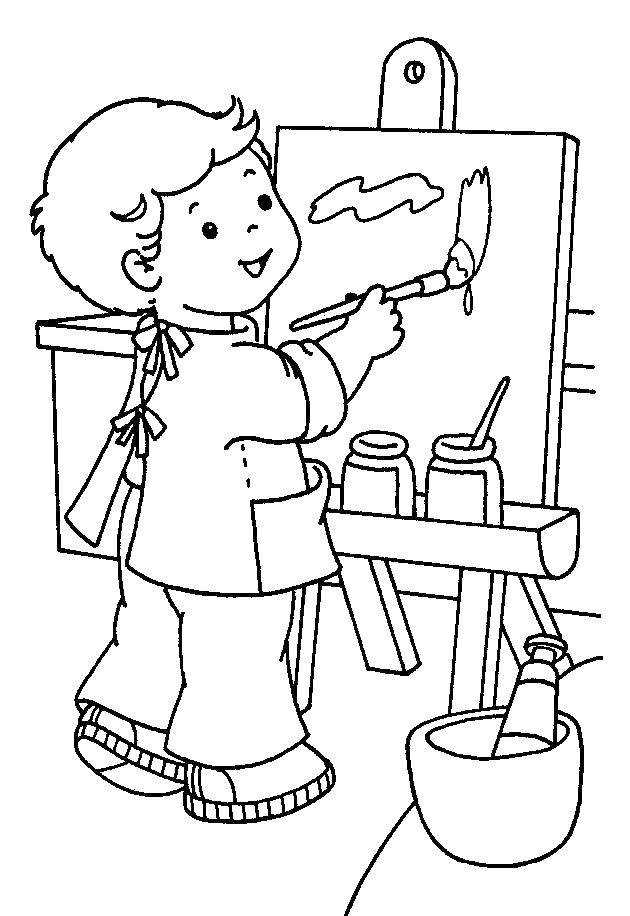 Раскраска мальчик рисует изображение детей распечатать