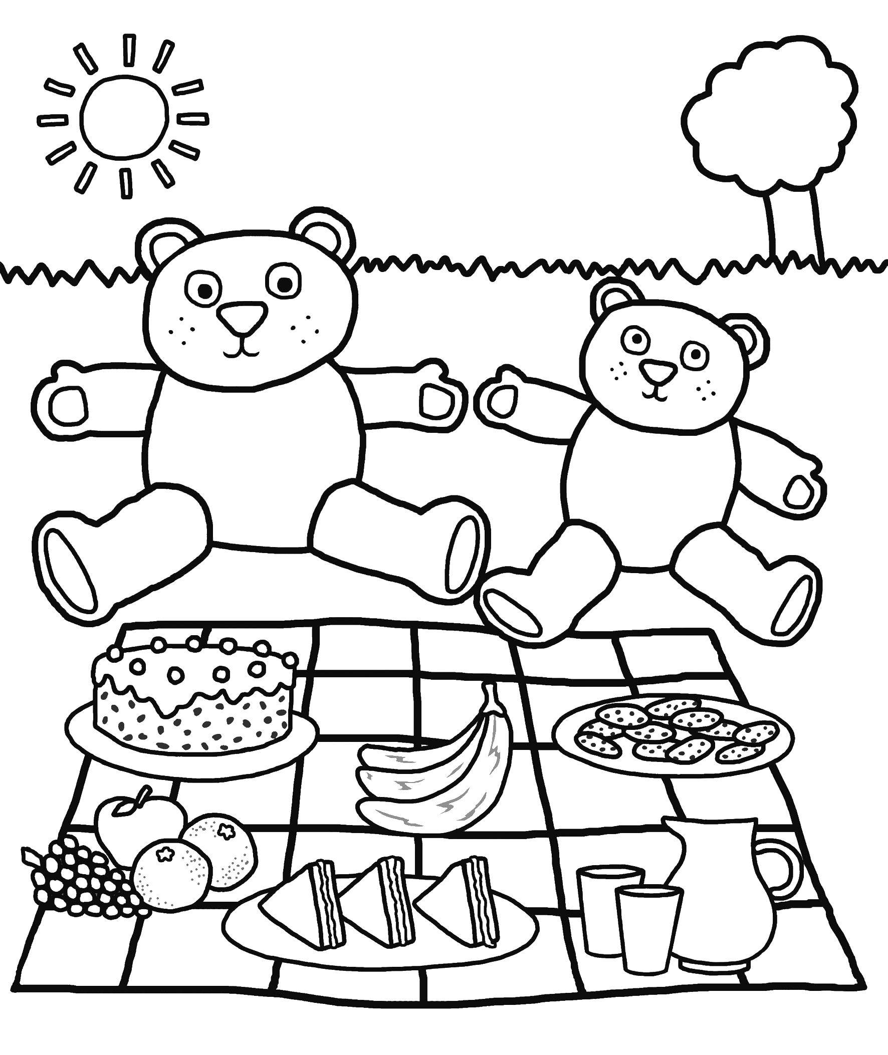 Название: Раскраска Медведи на пикнике. Категория: природа. Теги: медведь, пикник.