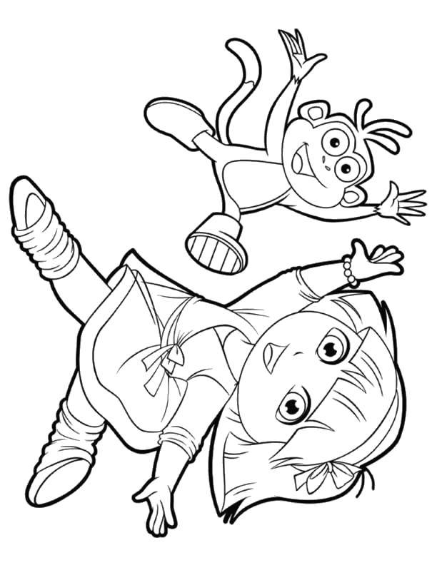 Coloring Dasha and slipper best friends. Category Cartoon character. Tags:  Cartoon character, Dora the Explorer, Dora, Boots.