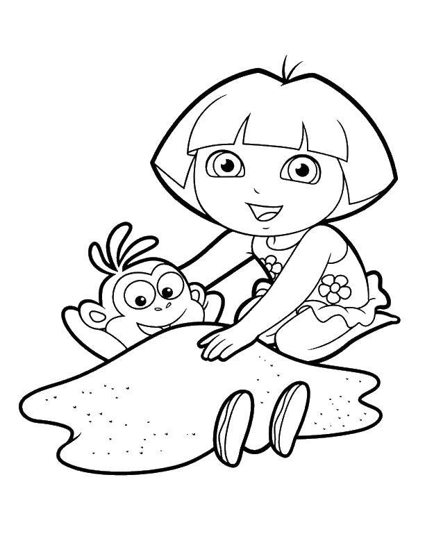 Coloring Dasha and slipper relax on the beach. Category Cartoon character. Tags:  Cartoon character, Dora the Explorer, Dora, Boots.