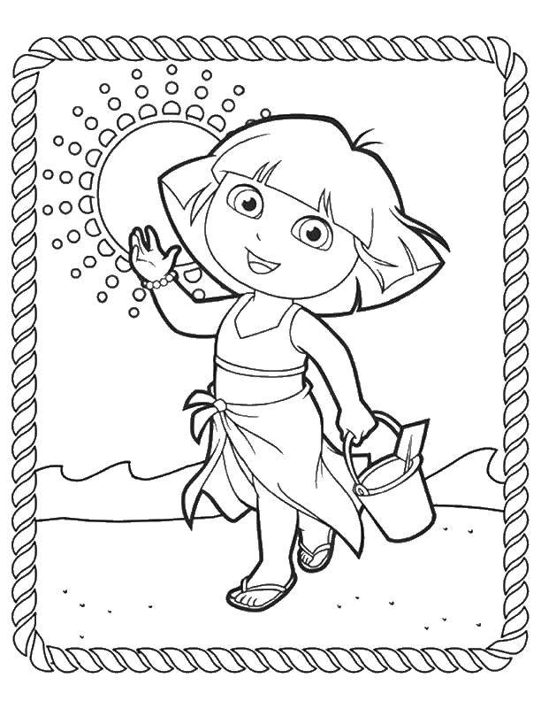 Coloring Dasha on the beach. Category Cartoon character. Tags:  Cartoon character, Dora the Explorer, Dora, Boots.