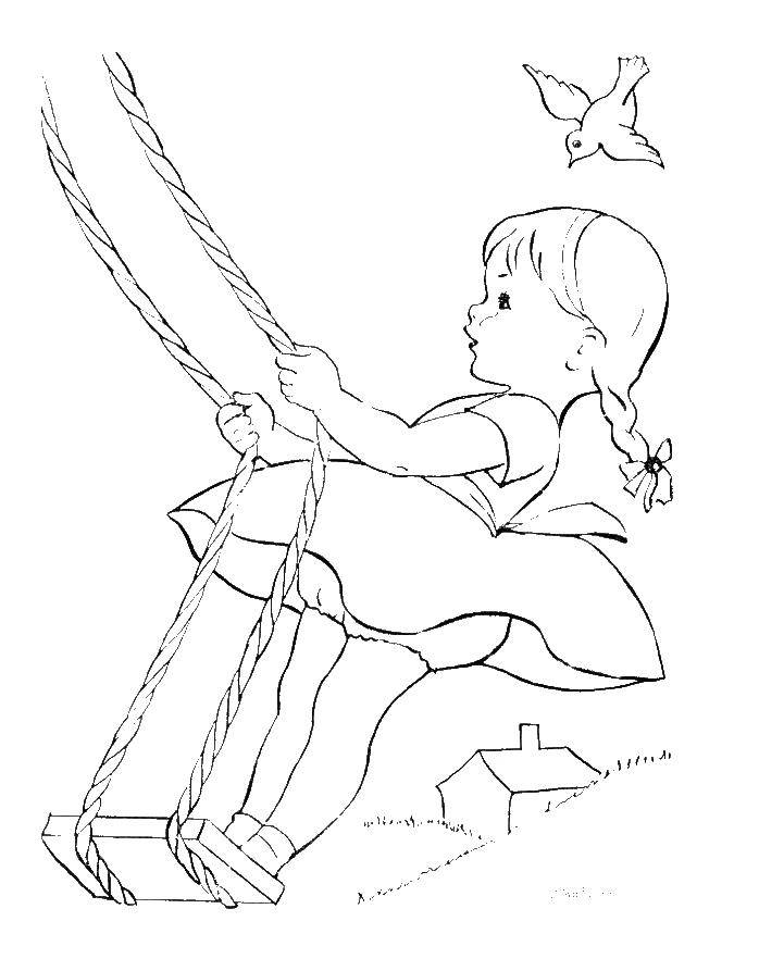Coloring Girl on swing. Category swing. Tags:  swing.