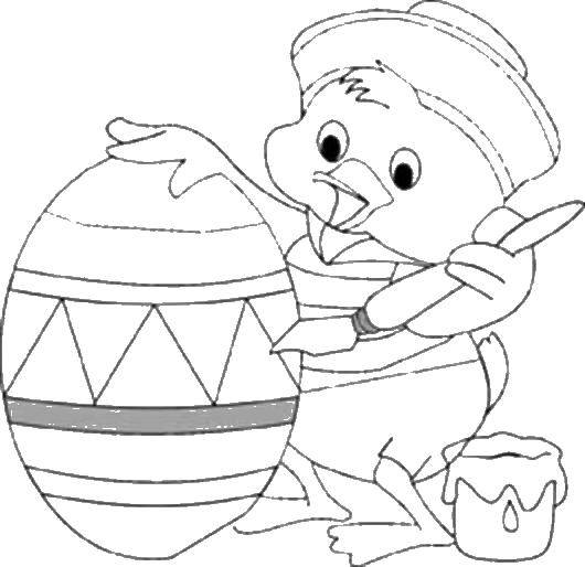 Название: Раскраска Утенок красит пасхальное яйцо. Категория: пасха. Теги: утенок. пасха.
