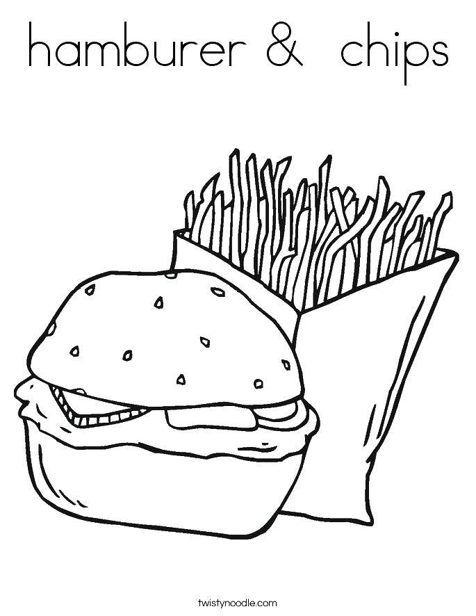 Опис: розмальовки  Гамбургер і чіпси. Категорія: Гамбургер. Теги:  Англійська.