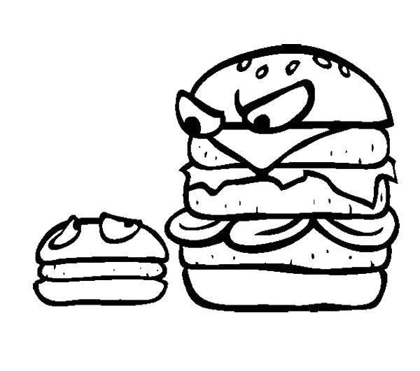 Розмальовки  Гамбургери. Завантажити розмальовку їжа.  Роздрукувати ,Гамбургер,