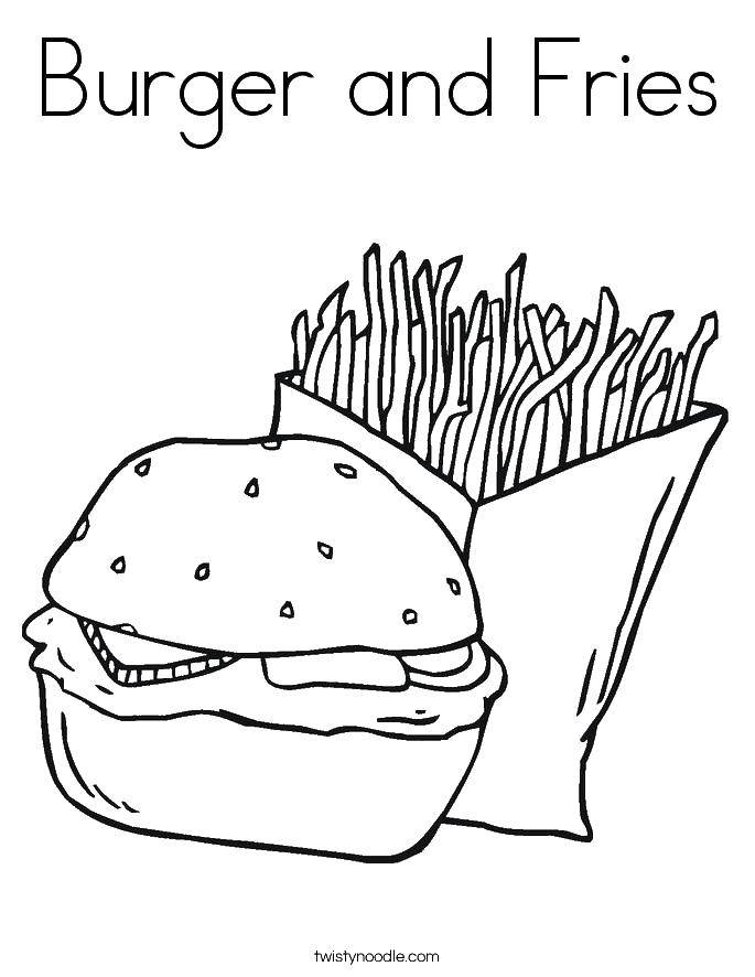 Название: Раскраска Бургер и фри. Категория: Гамбургер. Теги: еда.