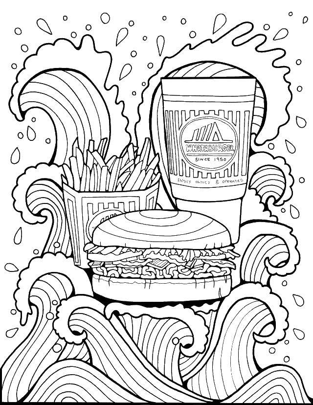 Coloring Fast food. Category Hamburger. Tags:  food , chef, cuisine.