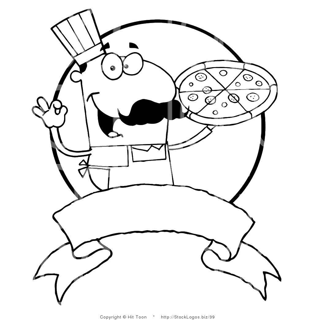 Название: Раскраска Повар с пиццей. Категория: повар. Теги: повар, пицца, еда.