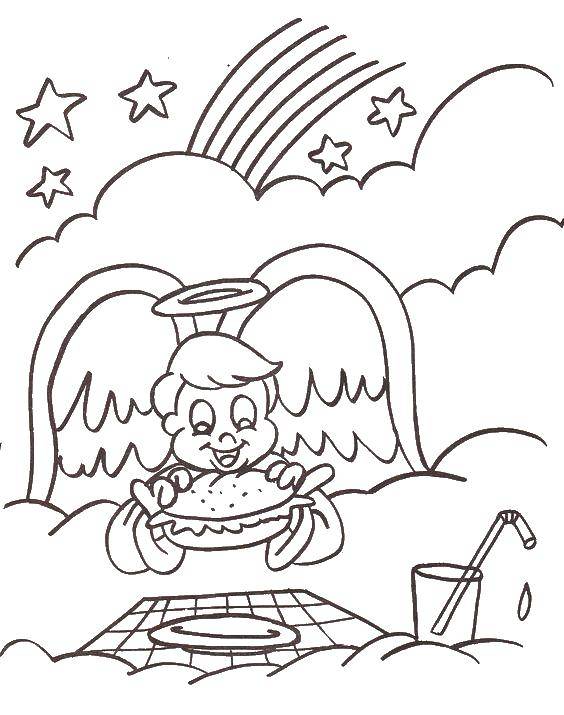 Coloring Angel eats a hamburger. Category Hamburger. Tags:  Hamburger, angel.