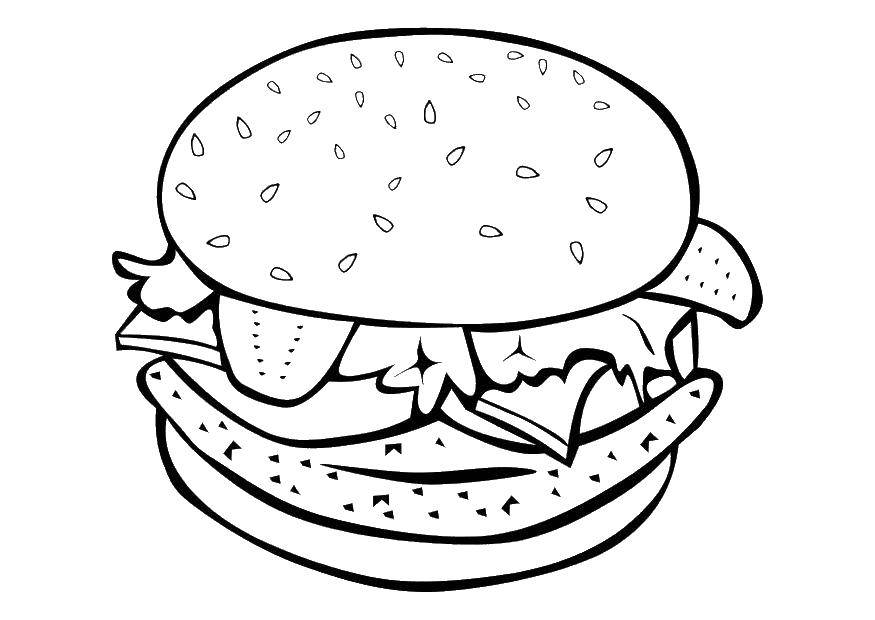 Название: Раскраска Гамбургер. Категория: Гамбургер. Теги: еда, гамбургер, бургер.