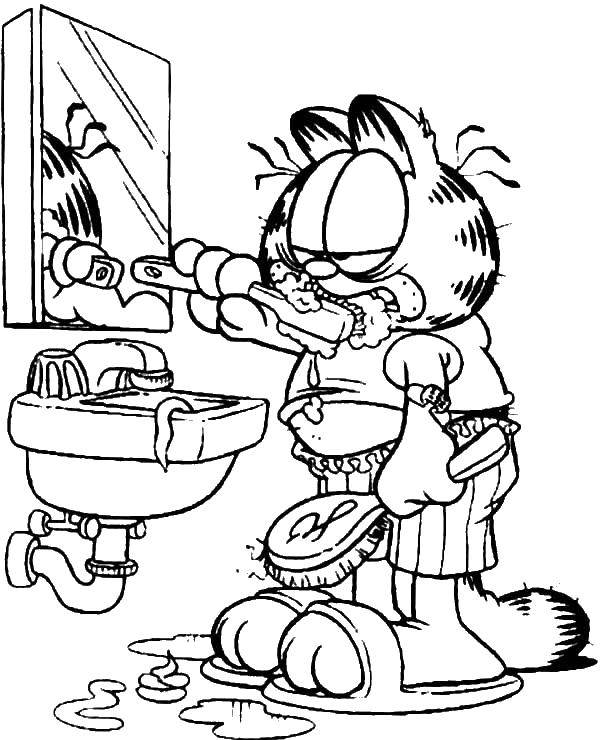 Coloring Garfield brushing his teeth. Category The care of teeth. Tags:  Garfield cartoons, teeth.