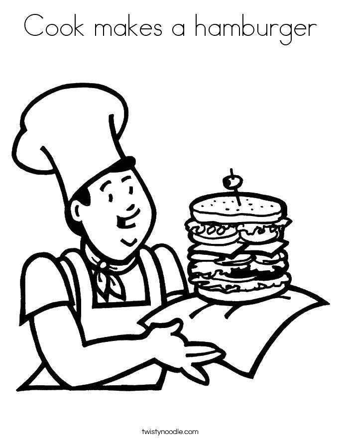Название: Раскраска Повар сделала гамбургер. Категория: Гамбургер. Теги: повар, гамбургер, еда.