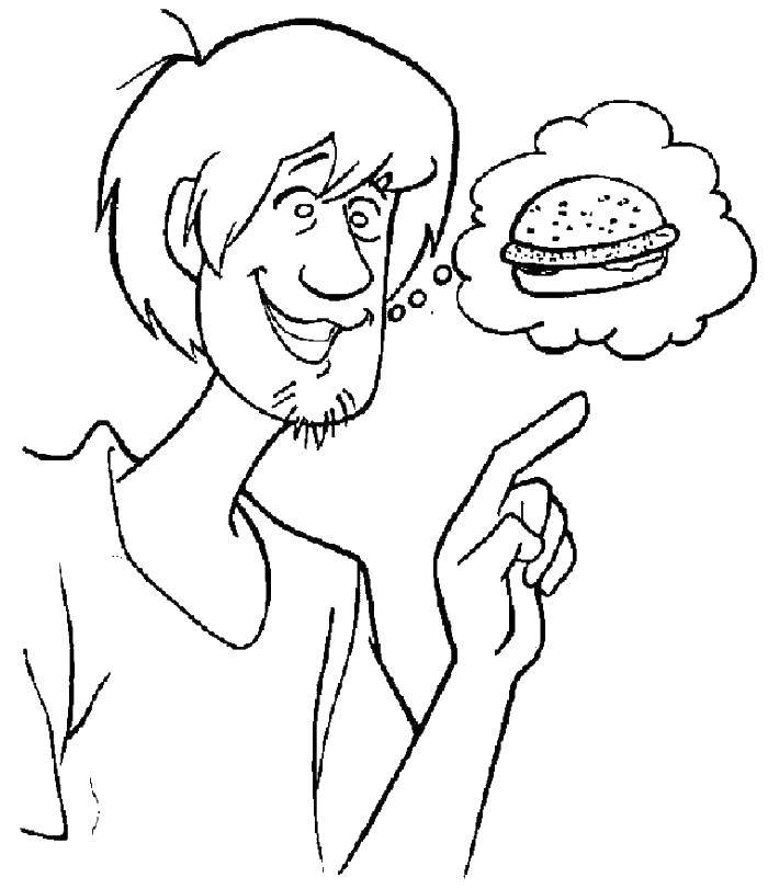 Название: Раскраска Шэгги хочет гамбургер. Категория: Гамбургер. Теги: Гамбургер, еда.