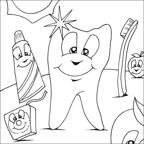 Название: Раскраска Здоровые зубки. Категория: Уход за зубами. Теги: Стоматолог.