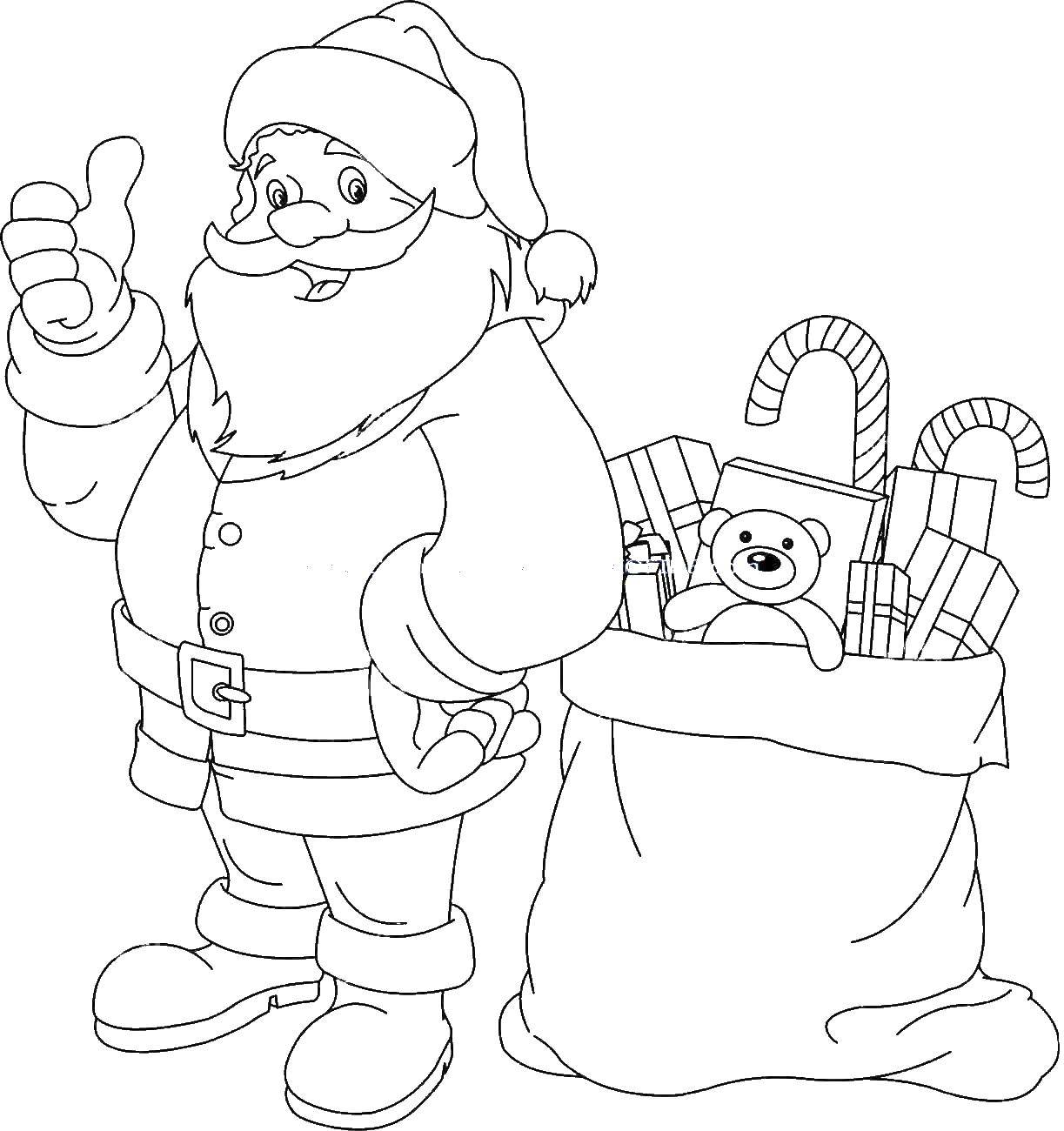 Название: Раскраска Санта клаус с подарками. Категория: Рождество. Теги: Санта Клаус, рождество.