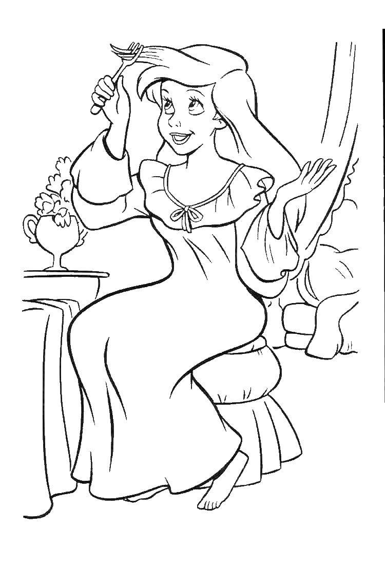 Coloring Ariel combs her hair. Category Disney cartoons. Tags:  Ariel, mermaid.