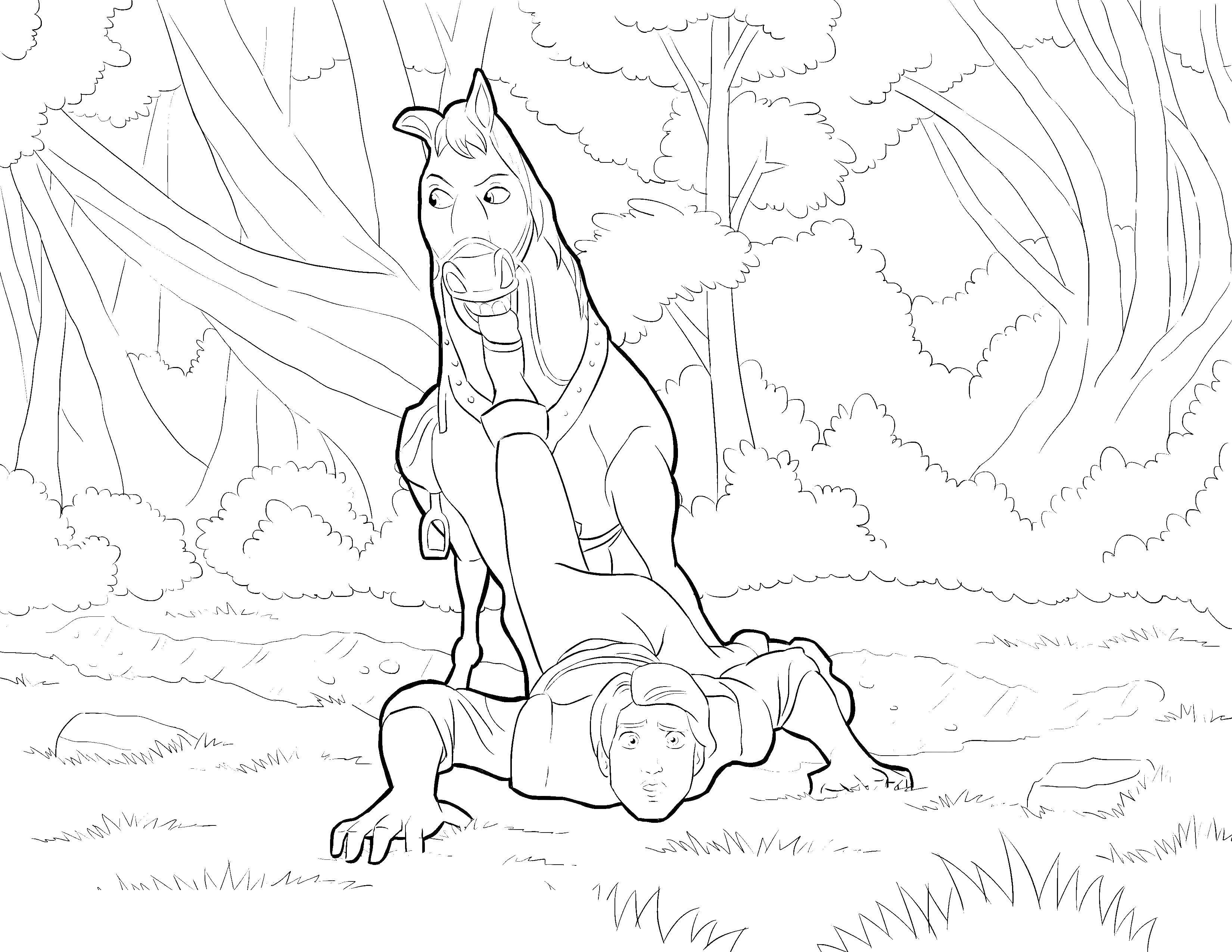 Coloring Flynn rider and Maximus the horse. Category coloring pages Rapunzel tangled. Tags:  Flynn rider, Maximus the horse, tangled.