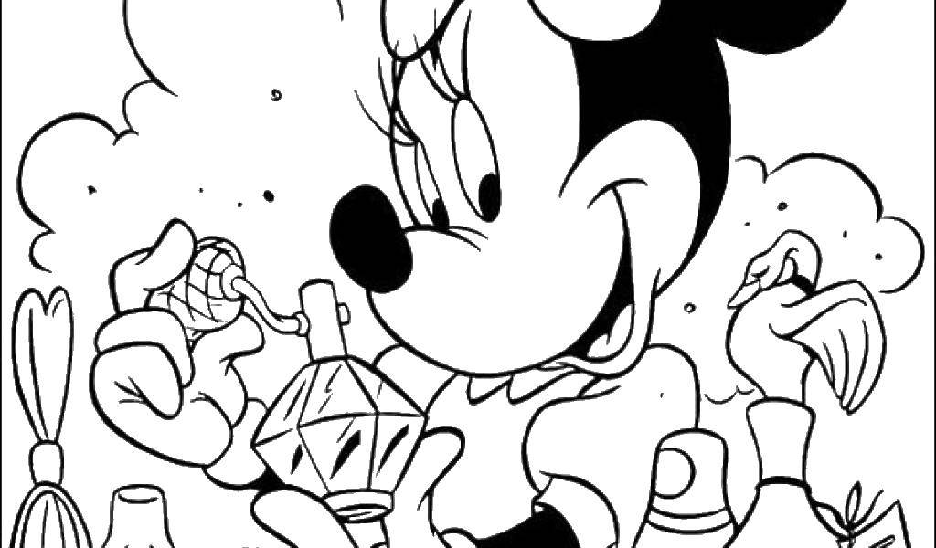 Coloring Minnie mouse with spirits. Category Mickey mouse. Tags:  Minnie, Mickymaus.