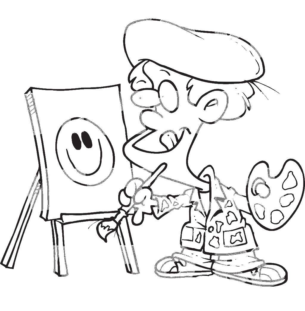 Название: Раскраска Мальчик рисует смайлик. Категория: смайлики. Теги: смайлик, улыбка.