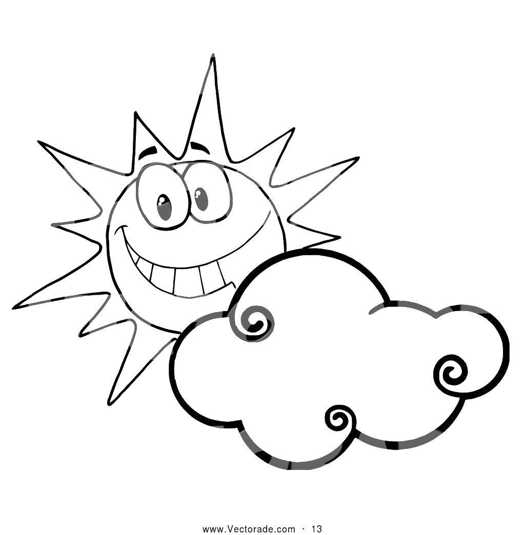 Название: Раскраска Солнце за облачком. Категория: Солнце. Теги: Солнце, лучи, радость.